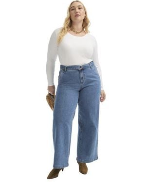 June + Vie Ribbed Long Sleeve Scoopneck Top - Blue