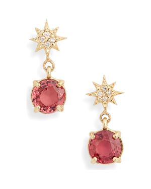 Anzie Diamond Star Drop Earrings - Pink