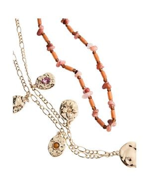 Mango Set Of 2 Medallion & Semi-Precious Stone Necklaces - White