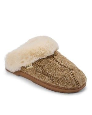 Dearfoams Nicki Knit Scuff Cable Knit Slippers - Natural