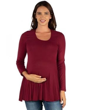 24seven Comfort Apparel Maternity Long Sleeve Swing Style Flared Tunic Top