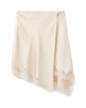 Mango Lace Trim Satin Skirt - Natural