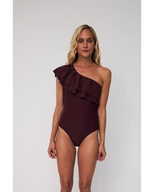 Crās Naja Ruffle One Shoulder Swimsuit - Red