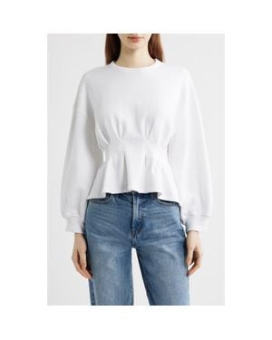 The Great The Slouchy Cotton Corset Peplum Sweatshirt - White