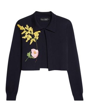Oscar de la Renta Mixed Botanical Crop Wool Blend Jacket - Blue