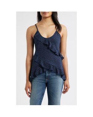 Loveappella Polka Dot Ruffle Crepe Camisole - Blue