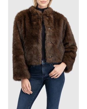 Lyla Grant Fur-Free Sable (Faux Fur) Jacket, Stand Collar - Brown