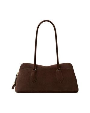 Tory Burch Lock Suede East-West Satchel - Brown