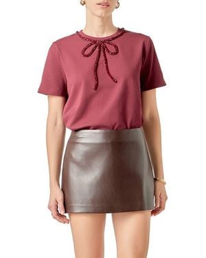 English Factory Beaded Bow Cotton T-Shirt - Red