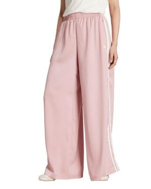 adidas Satin Ruffle 3-Stripes Wide Leg Track Pants - Pink