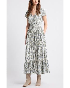 Treasure & Bond Print Smocked Waist Ruffle Hem Maxi Dress - Multicolor