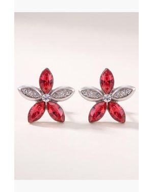 Modenaire Elegant Crystal Flower Stud Earrings - Red
