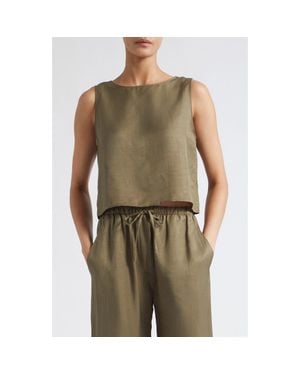 Leset Daniel Linen Blend Sleeveless Crop Top - Green