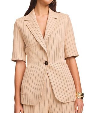 Mint Velvet Pin Stripe Short Sleeve Blazer - Natural
