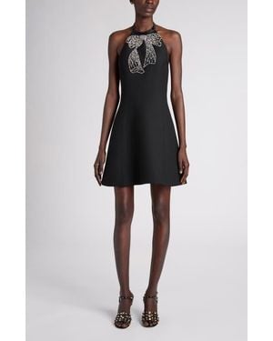 Valentino Garavani Embroidered Sequin Bow Wool & Silk Crepe Couture Minidress - Black