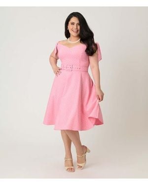 Unique Vintage Plus Size Prairie Swing Dress - Pink
