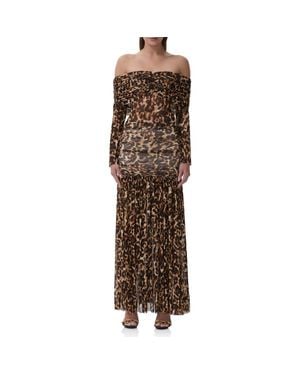 AFRM Emmeline Leopard Print Off The Shoulder Maxi Dress - Brown