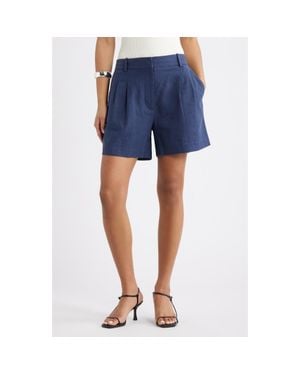 Open Edit Everyday Pleated Linen Blend Shorts - Blue