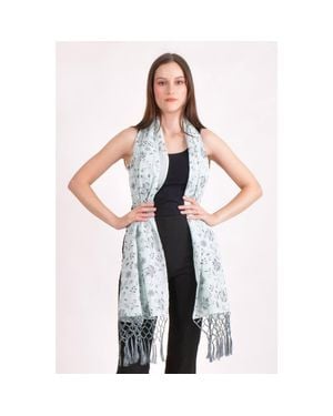 Ras Embroidered Mul Cotton Scarf Wrap - Blue