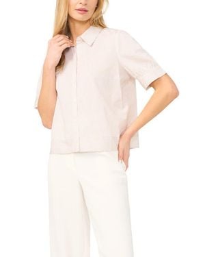 Halogen® Stripe Puff Sleeve Button-Up Shirt - White