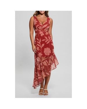 Guess Sabrina Floral Sleeveless Asymmetric Dress - Red