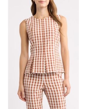 Tahari Gingham Sleeveless Peplum Top - Red