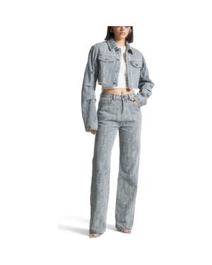 Manière De Voir Alice Cropped Distressed Denim Jacket - Gray