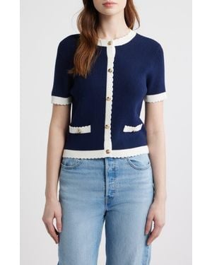 French Connection Bennet Short Sleeve Rib Cardigan - Blue