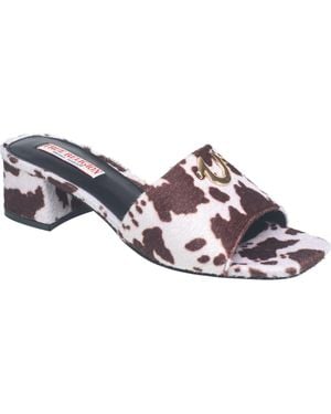 TRUE RELIGION Single Strap Logo Block Heel - Brown