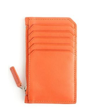 ROYCE New York Zip Leather Card Case - Orange