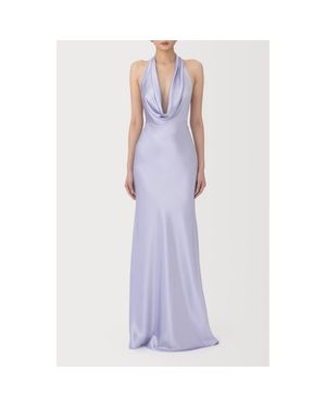 SAU LEE Pearl Cowl Halter Neck Satin Gown - Purple