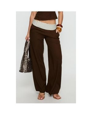 Princess Polly Past Life Foldover Waist Wide Leg Pants - Brown