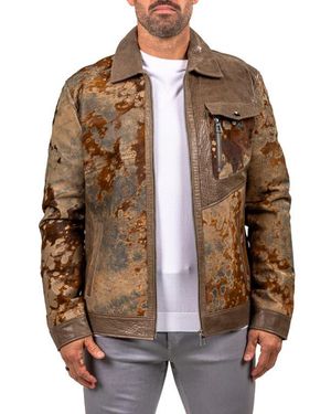 Maceoo Leather & Genuine Calf Hair Jacket - Brown