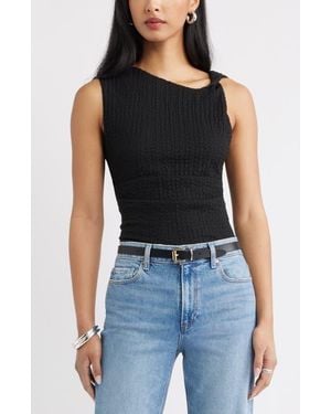 Open Edit Twisted Shoulder Textured Tank - Black