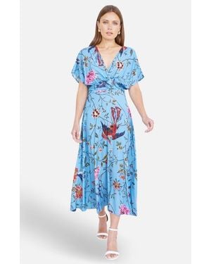Yumi' Bird And Floral Print Midi Dress - Blue