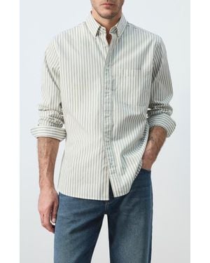 Mango Regular Fit Stripe Button-Up Shirt - Gray
