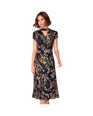 Alie Street London Choker Keyhole Midi Dress Floral Skirt - Black