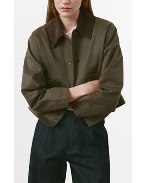 Mango Corduroy Collar Denim Barn Jacket - Green