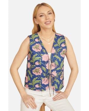 Yumi' Floral Reversible Quilted Vest Jacket - Blue