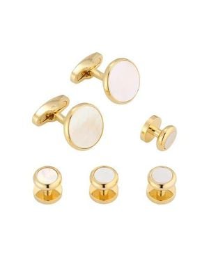 Link Up Classic Round Plated Gemstone Cufflinks And Tuxedo Studs - Metallic