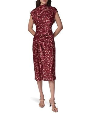 Donna Karan Cinched Waist Burnout Midi Dress - Red