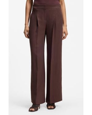BOSS Tiana Linen Blend Wide Leg Pants - Brown
