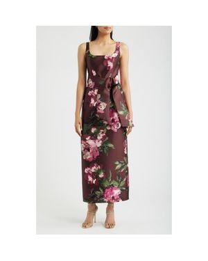 Julia Jordan Floral Print Sleeveless Satin Gown - Red