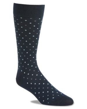 Pantherella Needham Dot Pattern Tall Cotton Blend Dress Socks - Blue