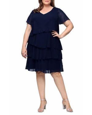 Sl Fashions Beaded Tiered Chiffon Dress - Blue