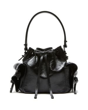 Acne Studios Mini Multipocket Crinkled Shiny Leather Bucket Bag - Black