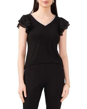 Chaus V-Neck Ruffle Sleeve Top - Black