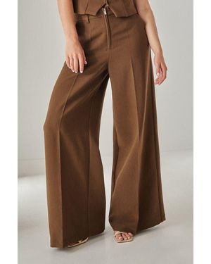 Nasty Gal Tailored Zip Front Wide Leg Pants - Brown