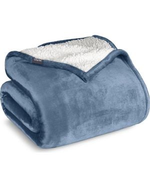 Bare Home Reversible Plush Fleece Throw Blanket - Blue