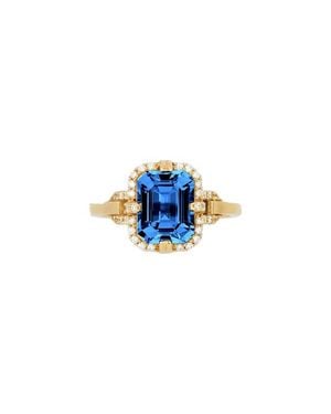 Goshwara Gossip Emerald Cut London Topaz & Pavé Diamond Ring - Blue
